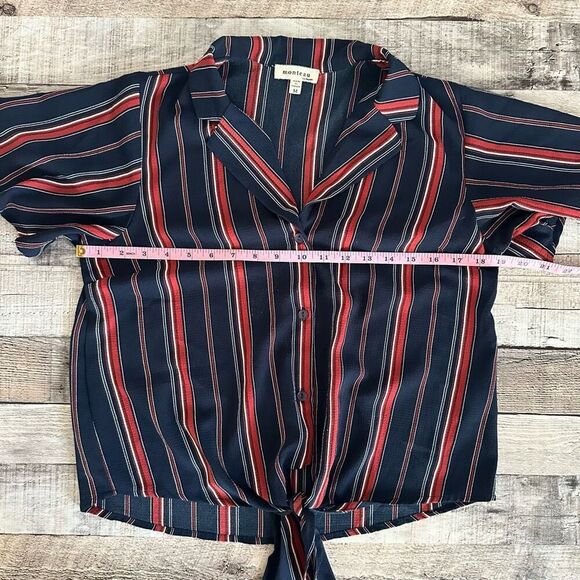 Monteau Striped Collared Casual Office Contemporary Blouse | M - Picture 3 of 6